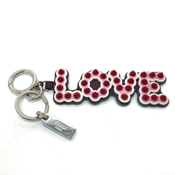 FENDI 12473513 Logo Stud Key Ring Charm with USB Rubber/Leather Women's Mu...